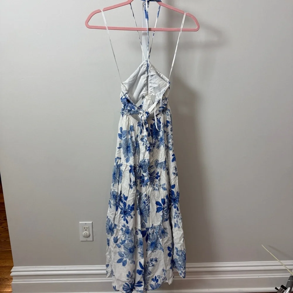 Lulus Summery Successes White Floral Halter Tie-Back Midi Dress size XS - Picture 3 of 7